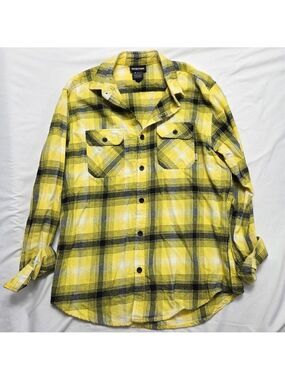 Burton Brighton Flannel Shirt Yellow Black Plaid Organic Cotton Small S